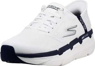 Skechers Mens Max Cushioning Slip-ins-Athletic Workout Running Walking Shoes with Memory Foam Sneaker, White/Navy, 9