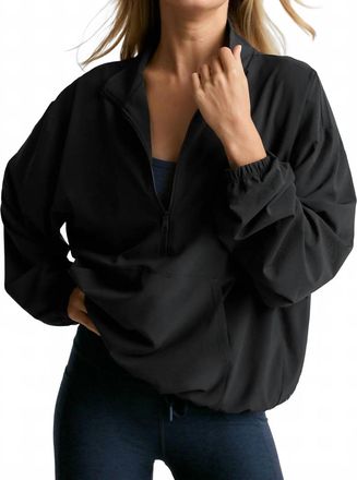 Beyond Yoga Stretch Woven In Stride Half Zip Pullover In True Black