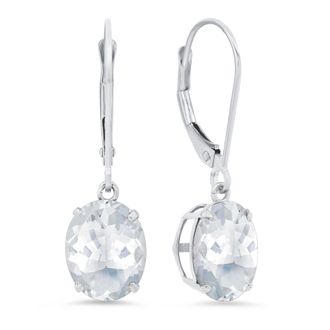 MAX + STONE 14k Yellow or White Gold 8x10mm Oval Gemstone Dangle Earrings with Leverbacks