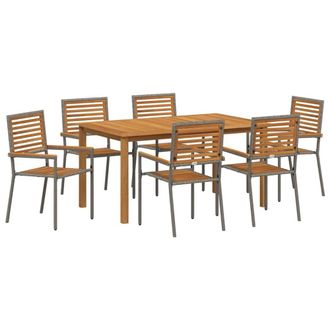 Berkfield Home 7 Piece Garden Dining Set Grey Poly Rattan Acacia