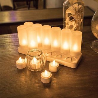OEM Paquete De 12 Velas Led Recargables, Velas Led El&eacute;ctricas Con Llama Parpadeante Y Estaci&oacute;n De Carga, Decoraci&oacute;n Para Navidad, Cumplea&ntilde;os, Bodas, Cenas
