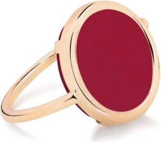 Ginette NY 18k Rose Gold Coral Disc Ring, Size 54