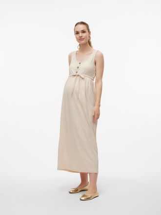 Mama Licious Tr&auml;gerkleid MAMALICIOUS MLEVI LIA SL JRS ANKLE DRESS 2F NOOS, Damen, Gr. XXL, N-Gr, beige (french oak), Jersey, Obermaterial: 100% Baumwolle, unifarbe