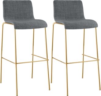 Clp Set De 2 Taburetes De Bar Hover De Tela Con Estructura De Cuatro Patas Dorada Gris Claro