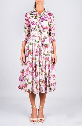 Samantha Sung Pleated Midi Audrey Shirtdress in Soft Pink at Nordstrom, Size 14