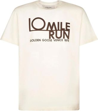Golden Goose Tops, Heren, Beige, M, Katoen, 10 Mile Run Grafisch T-shirt