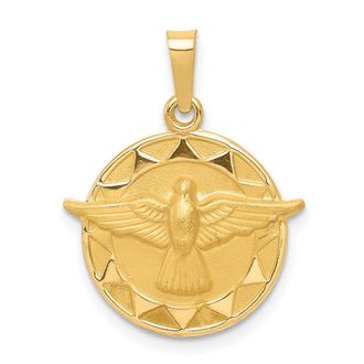 Diamond2Deal 14k Yellow Gold and Satin Hollow Holy Spirit Medal Round Pendant