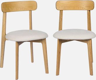 Sweeek Silla Vintage De Madera De Hevea En Tono Natural Y Tejido Texturizado, Set De 2
