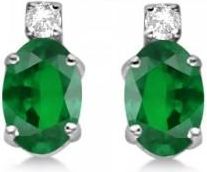 Allurez Oval Emerald Stud Earrings with Diamonds 14k White Gold 0.43ct