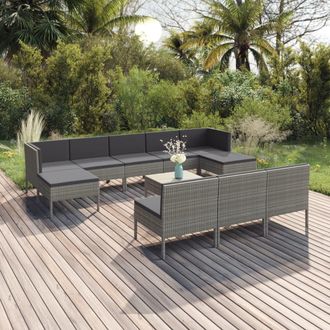 vidaXL Set De Muebles De Jard&iacute;n 11 Pzas Y Cojines Rat&aacute;n Sint&eacute;tico Gris Vidaxl
