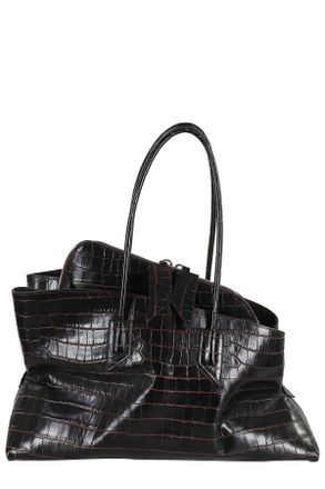The Attico Coffee La Passeggiata Medium Crocodile-Effect Leather Tote Bag