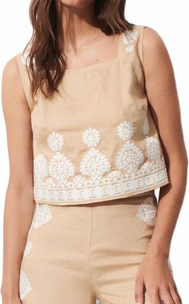 Figue Isabelle Linen Top In Travertine Sand