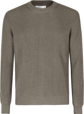 Roberto Collina Military Green Ribbed Crew-Neck Merino Wool Sweater