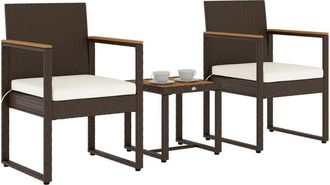 OUTSUNNY 3-Piece Rattan Bistro Set with Acacia Wood Table, White