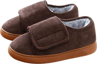 Generic Womens Mens Adjustable Slippers Winter Snow Boots Warm Ankle Shoes Wide Toe Box Fur Lined Outdoor Indoor Sneakers for Elderly Swollen Feet Women Brown