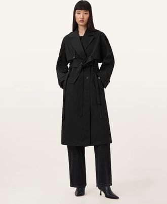 AllSaints Cotton Cadence Relaxed Fit Trench Coat, Size: UK 14/US 10
