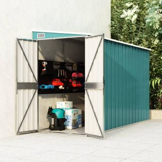 Berkfield Home Wall-mounted Garden Shed Green 118x288x178 cm Galvanised Steel | Size: 118 x 288 x 178 cm