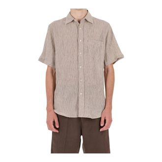 Portuguese Flannel Katoenen linnen overhemd met korte mouwen - Heren - Korte mouwen Overhemden - Beige - M - Katoen - Overhemden