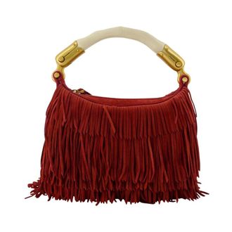 Balmain Ebene Mini Fringes Bag - Dames - Handtassen - Rood - ONE Size - Leer - Tassen