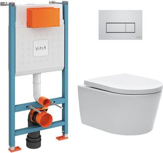 Vitra Pack Inodoro Bastidor V-fix Core + Inodoro Sat Sin Brida Con Fijaciones Invisibles + Placa Cromo Brillante (v-fixsatrimless-8) - Vitra