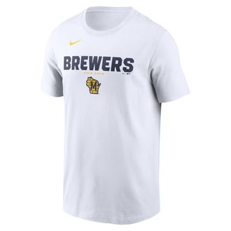 Nike Milwaukee Brewers Bold Team Name Nike Mens MLB T-Shirt in White | N19910AMZB-D31