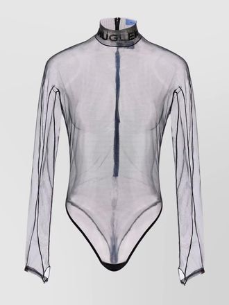 MUGLER mesh bodysuit with long sleeves and high neck