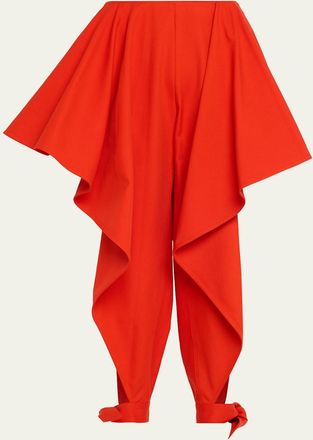 Alaia Cotton Gabardine Ruffle Paneled Ankle-Tie Pants