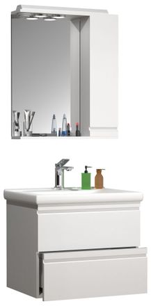 ebuy24 Ebuy24 - Vcm 3 Pcs Lavabo Armario Inferior Lavabo 60 Cm Juego De Muebles De Ba&ntilde;o Con Lavabo De Cer&aacute;mica Cajones Sin Asa Gabinete De Espejo Conjunto Co
