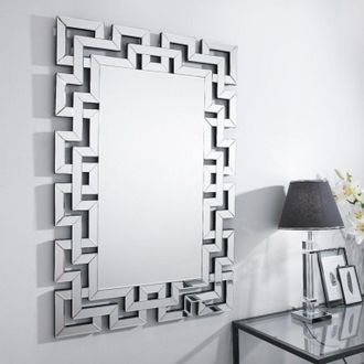 Furniturebox Venetian Large 100cm x 66cm Silver Patterned Mirrored Frame Rectangular Hallway Bedroom Living Room Wall Mirror | Size: 100 cm x 66 cm