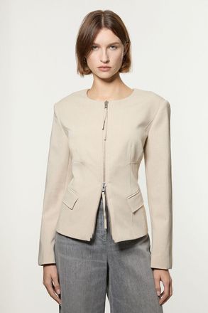 Karen Millen Womens Tailored Viscose Zip Through Multi Stitch Jacket - Beige - Size 8 UK