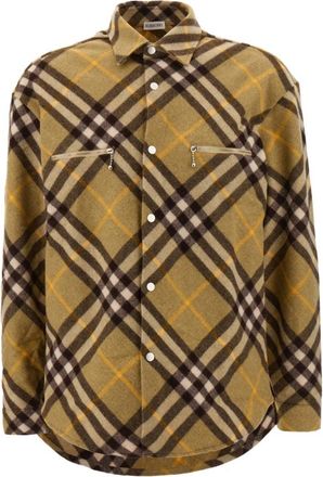 Burberry Wool Shirt - Heren - Zomerjassen - Bruin - L - Wol - Jassen