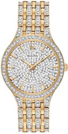 Bulova Pav&eacute; Crystal Bracelet Watch, 32mm in Gold at Nordstrom Rack