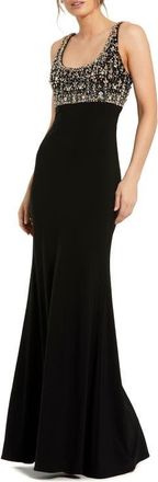 Mac Duggal Sleeveless Scoop Neck Embellished Jersey Gown in Black at Nordstrom, Size 12