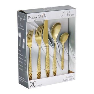 MegaChef La Vague 20 Piece Flatware Utensil Set, Stainless Steel Silverware Metal Service for 4 in Matte Gold at Nordstrom