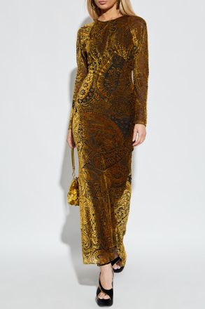 Etro Dress With A Velvet Pattern, Womens, Gold