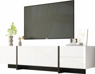 STILVORA Mueble Tv Con 3 Puertas Y 2 Cajones, Bisagras Con Amortiguaci&oacute;n, Estilo Moderno, 190&times;35&times;45 Cm, En Mdf Y Tablero De Part&iacute;culas, Negro Blanco