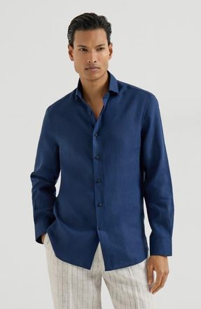 Brunello Cucinelli Linen shirt in Navy Blue at Nordstrom, Size Xxx-Large Eu