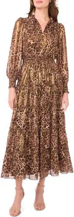 Halogen Long Sleeve Tiered Midi Dress in Brownstone at Nordstrom Rack, Size X-Large