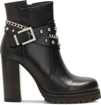 Kazar Leren laarzen versierd met zilveren details - Dames - Laarzen met Hak - Zwart - 39 EU - Leer - Schoenen