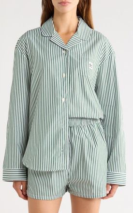 Lacoste Loungewear Stripe Two-Piece Pajama Set in Green/white at Nordstrom, Size X-Large