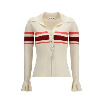 Self Portrait Gestreepte Viscose Gebreide Top met Knopen - Dames - Truien - Beige - Maat: XS Viscose