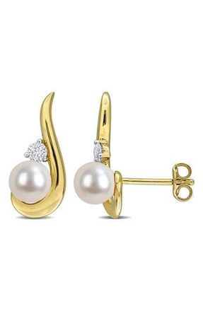 Delmar 6-6.5mm Cultured Freshwater Pearl & White Sapphire Stud Earrings at Nordstrom Rack