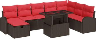 vidaXL Conjunto De Sof&aacute; De Jard&iacute;n 9 Uds. Marr&oacute;n Rat&aacute;n Sint&eacute;tico Vidaxl