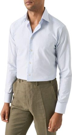 Eton Slim Fit Check Cotton Twill Dress Shirt in Light Blue at Nordstrom, Size 15.5