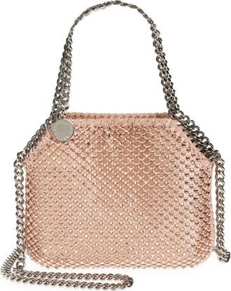 Stella McCartney Nano Falabella Crystal Mesh Crossbody Bag in Light Peach at Nordstrom