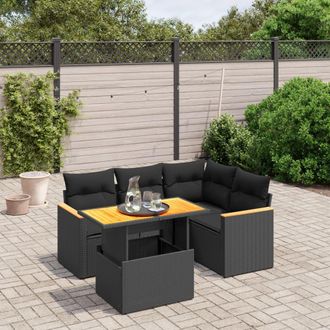 vidaXL Vidaxl - Set De Muebles De Jard&iacute;n 5 Pzas Y Cojines Rat&aacute;n Sint&eacute;tico Negro