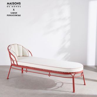 Maisons du monde Tumbona de exterior de acero color teja y coj&iacute;n blanco hueso