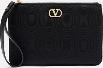 Valentino Garavani VLogo Swarovski-embellished moir&eacute; pouch