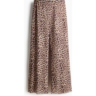H&M Mesh Pull-on Trousers in Light Beige/leopard Print at Nordstrom, Size X-Small