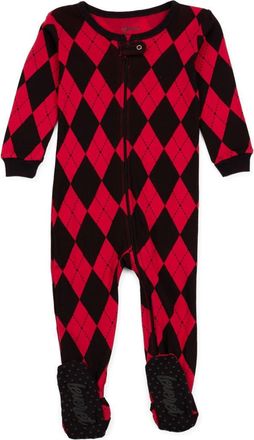 Leveret Footed Printed Cotton Matching Family Holiday Pajamas, Argyles & Holiday Prints in Argyle Black & Red at Nordstrom, Size 18-24M